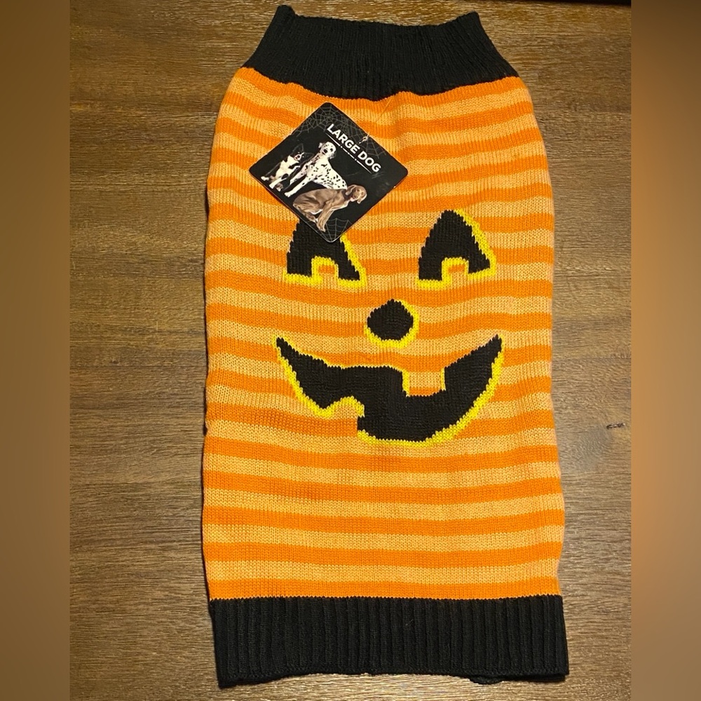 SimplyDog Size Large Jack-o-Lantern Pumpkin Dog Sweater